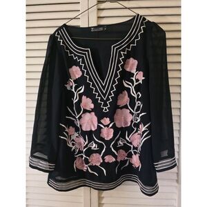 New York & Company Blouse Floral 7th Avenue  Small Chic Elegant Workwear Style